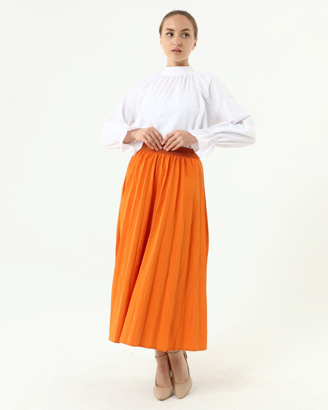Orange Plisse Skirt